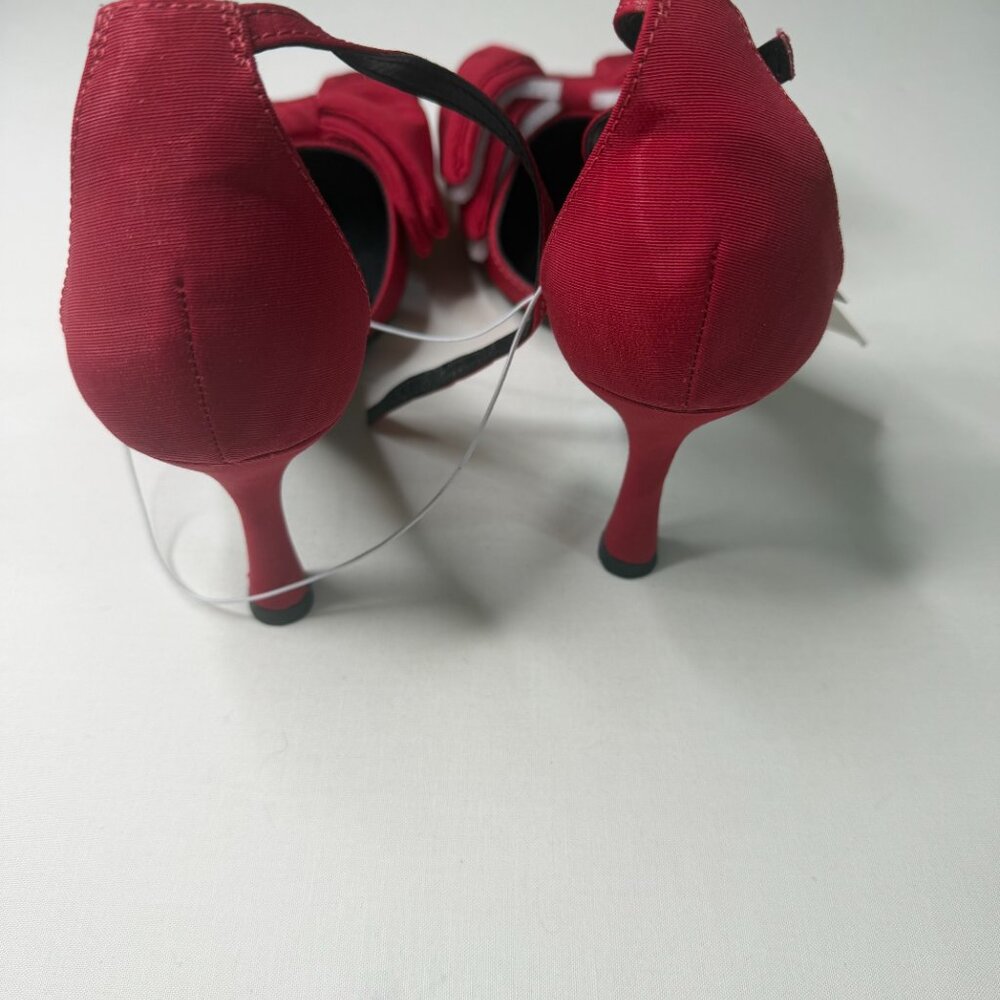 A New Day Red Bow Heels Size 8.5 Women’s Satin Pointed Toe Kitten Heel NWT - Picture 5 of 8